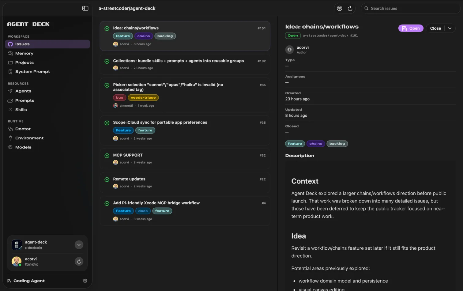GitHub issues inside Agent Deck