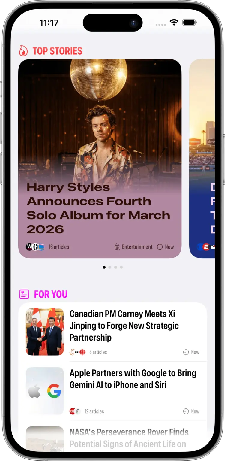 Pidgeon personalised news feed in an iPhone frame